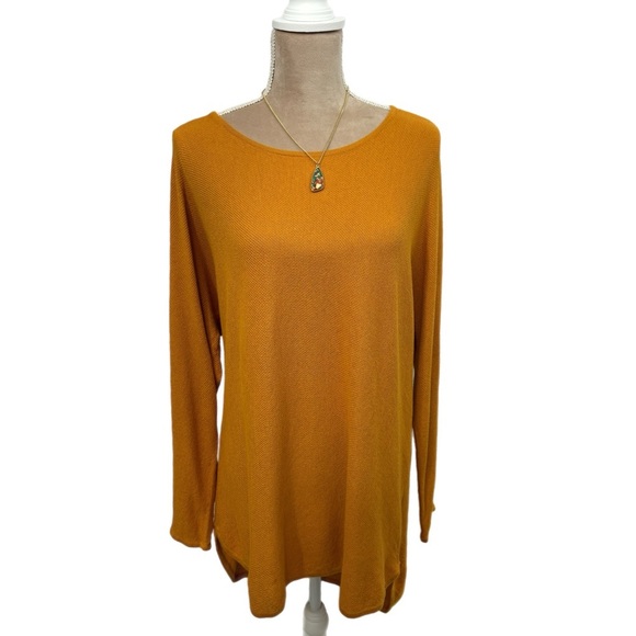 MICHAEL KORS Tunic Sweater Womens Sz L Autumn Yellow Long Sleeve Pullover Top - Picture 2 of 10